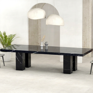Mesa de Comedor Industrial Extra Larga y Grande, Personalizable, para 8-12 Personas, Conjunto Ensamblado, Hecha de Piedra Sinterizada con Acabado de Mármol Negro - Product Image 1