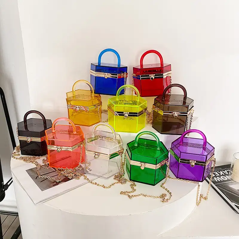 Модный дизайн, модная акриловая прозрачная сумка, акриловая цепочка, шестиугольная коробка, прозрачный мини клатч, сумка-тоут, сумочка, кошельки