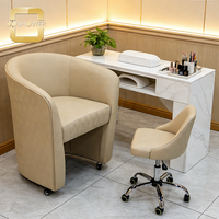 Chaise de technicien personnalisée pour salon de coiffure avec ensemble chaise client et chaise employé pour salon de manucure beige