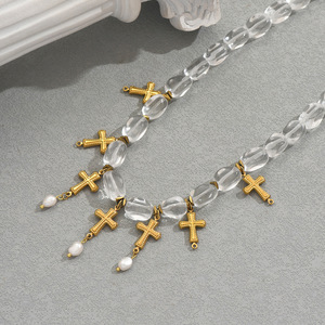 Collana Trendy 2026 con Perle e Croce Placcata Oro in Ottone, Collana Religiosa con Madonna <span class=keywords><strong>per</strong></span> Donne e Ragazze - Product Image 5