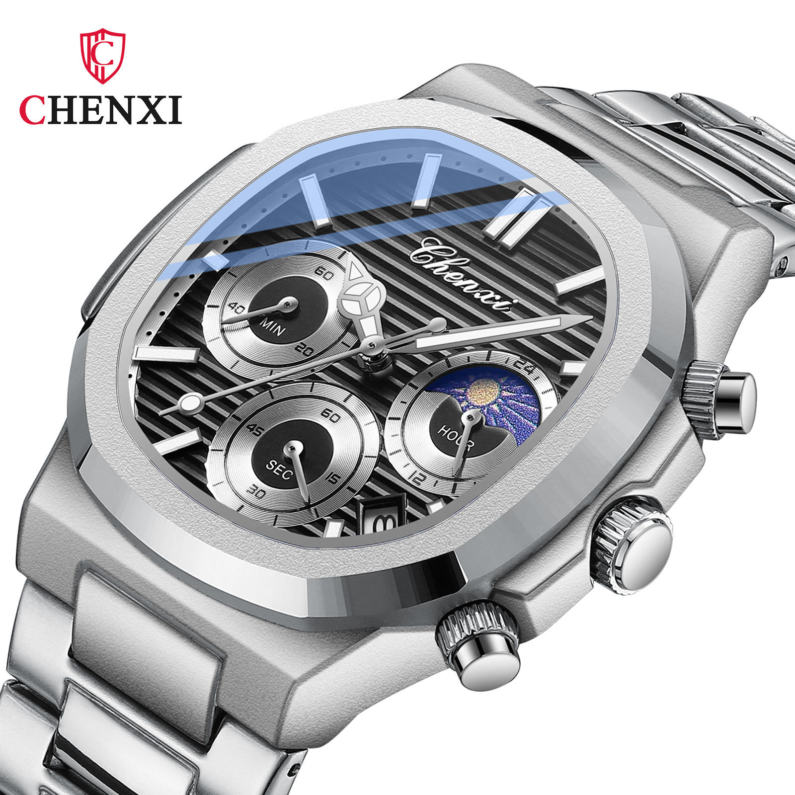 時計 Chibachan CHENXI Men's Watch - True Three-Eye, Six-Pin Chronograph