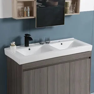 USA Featheredged White Ceramic Cabinet Basin Bathroom Vanity Double Sink