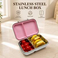 Boîte à bento pour enfants en acier inoxydable 304, mignonne, chauffable au micro-ondes, sans BPA, de qualité alimentaire, étanche, avec couvercle hermétique, 2 compartiments