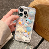 Coque de téléphone antichoc transparente avec animaux marins 3D peints à la colle pour iPhone 17 16 Pro Max/15 Pro/14/13/12/11