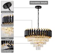 JACKSUN Lustre de Luxe Rond en Fer Doré et Noir avec Cadre en Verre Transparent, Luminaire Suspendu Moderne à 5 Niveaux, pour Hôtel et Salon