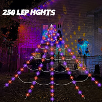 Luces de Telaraña Gigante de Halloween, 250 LED, Color Morado y Naranja, 16.4 Pies, Decoraciones de Halloween, Iluminación con 8 Modos de Iluminación