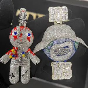 Personalizado Vvs Moissanite 3D indio dibujos animados figura cara Baguette colgante Iced Out Hip Hop estilo diamante 925 colgante de plata para hombres