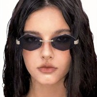 Nouvelles Lunettes de Soleil Métalliques Sans Monture Style Instagram Européen-Américain 2026, Forme Diamant Tendance, Protection UV400