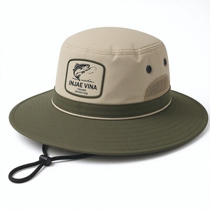 Sombrero de Pesca de Ala Ancha con Logotipo Personalizado, Tejido, Transpirable, de Malla, Bicolor Caqui y Verde Oliva, para Exteriores y Protección Solar, Venta al por Mayor - Product Image 1