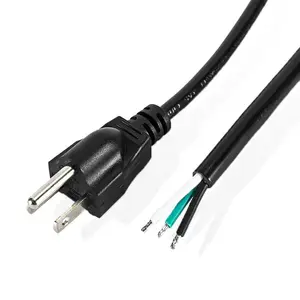 USA3ピンプラグ16AWG6Ft電気ACコードストリップエンドNEMA5-15P電源コード、オープン配線付き