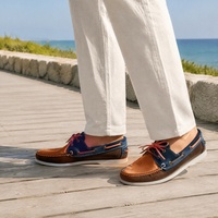 Mocassins bateau décontractés pour hommes en cuir de vachette nubuck, plateforme, patchwork tricolore, antidérapants, plats