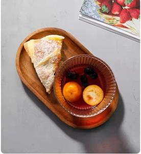 Bandeja de taza de postre ovalada Bandeja de servicio decorativa de mesa de centro de madera de acacia redonda pequeña - Product Image 5