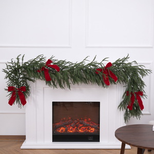 Willow Leaf PE Rattan Christmas Garland with Lights Battery Box & Timing Bendable for Fireplace & <b>Door</b> Frame Decoration Bowknot - Product Image 1