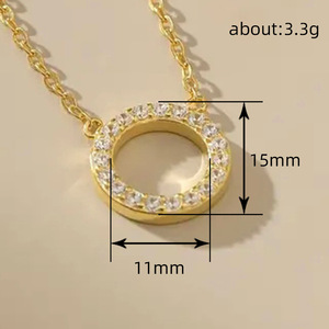 Collar con colgante circular minimalista para mujer, cadena con incrustaciones brillantes, joyería elegante de moda - Product Image 4