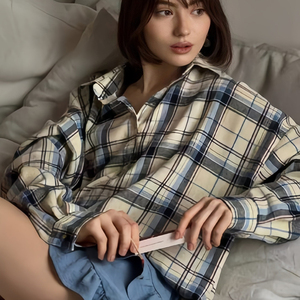 <span class=keywords><strong>Camicia</strong></span> <span class=keywords><strong>a</strong></span> tunica da ragazzo oversize scozzese da <span class=keywords><strong>donna</strong></span> con bottoni leggeri <span class=keywords><strong>a</strong></span> maniche lunghe di classe canal 10 colori - Product Image 5