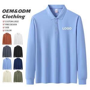 Camisa de Manga Larga con Solapa de Poliéster y Algodón, Logotipo Bordado Personalizado, Camisa de Trabajo con Solapa, Camiseta Polo de Manga Larga para Hombre - Product Image 1