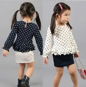 Оптовая продажа, детская одежда, 2 предмета, Милая футболка с длинным рукавом и однотонная короткая юбка, костюм для девочек, китайский поставщик