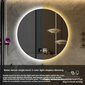 Espejo de baño redondo de moda para Hotel de 19 pulgadas, baño Led inteligente, Sensor de maquillaje luminoso antivaho, ducha colgante de pared - Product Image 6