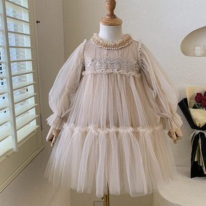 Abiti per Bambine 2-7 Anni, Vestito da Festa di Compleanno con Maniche Lunghe e Inserti in Tulle, Abiti da Principessa per Bambine, Vendita all'Ingrosso Autunnale - Product Image 3