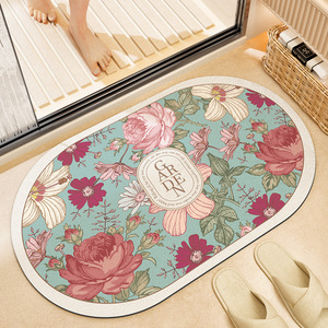 แผ่นรองอาบน้ำดินไดอะตอมเมียร์ รูปวงรี ลายดอกไม้ ดูดซับน้ำได้ดี กันลื่น สำหรับใช้ในห้องน้ำที่บ้าน - Product Image 1