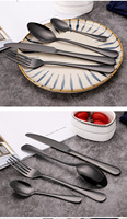 Ensemble de couverts de mariage populaire en acier inoxydable 1010 argenté, doré et argenté, avec couteau, cuillère et fourchette, finition noire mate