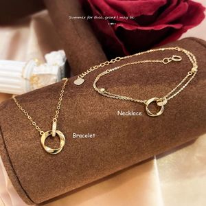 Xinfly 18K Solid Gold Hot Sale Diamond Pendant Necklace/<b>Bracelet</b> Classic Double Chain Necklace/<b>Bracelet</b> Luxury Jewelry Set - Product Image 2