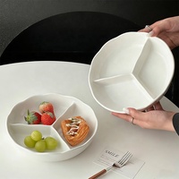 Assiettes en céramique blanches à 3 compartiments avec logo personnalisé, assiettes de restaurant, assiettes à fruits, assiettes à compartiments