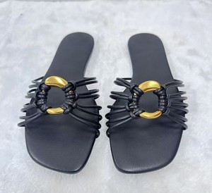 Sandales Gleibo pour femmes, nouées à la main, à fines brides multiples, avec décorations métalliques dorées, bout carré ouvert, pour l'été, décontractées, plage - Product Image 5