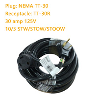 Kabel Ekstensi RV PVC HANDSOME 25/50/100 kaki 25FT STW 10/3 Heavy Duty 30A NEMA TT-30 Hitam Tembaga