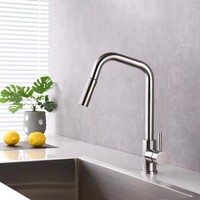 Robinet de cuisine moderne à douchette extractible, monocommande eau chaude/froide, finition brossée, en acier inoxydable 304, pour évier