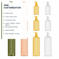 Bouteilles à pompe en PET à paroi épaisse côtelée de 200 ml à 500 ml pour l'emballage d'huiles essentielles, de shampooings, de gels douche et de savons liquides OEM