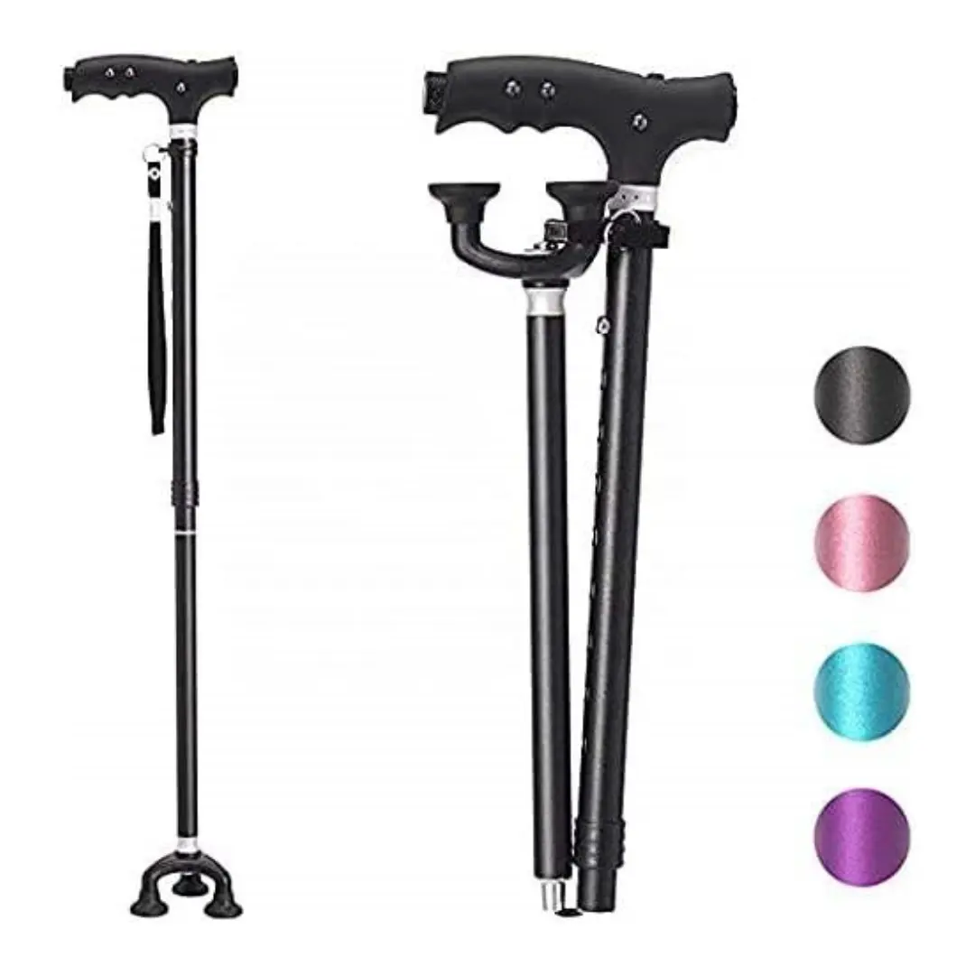 Multifunctionele Gaobo Ouderen Opvouwbare Trekking Cane Led Light Alertor Verstelbare Wandelstok Met Handgrepen