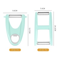 Ensemble de 2 éplucheurs multifonctionnels pour légumes et fruits, lame en acier inoxydable, trancheuse julienne, outil de pelage avec ouvre-bouteille, portable