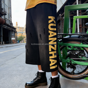 Pantalones Cortos de Verano Personalizados, Holgados, Casuales, con Cordón, Efecto Desgastado por el Sol, Estilo Vintage, Lavado Ácido, 3/4 de Largo - Product Image 1