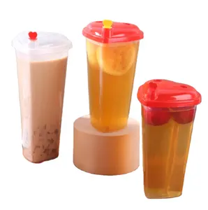 Vasos desechables de plástico PP duro con forma de corazón, 16oz, 24oz, embalaje para beber café