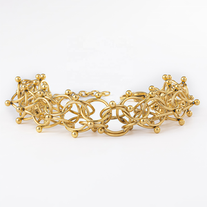 Juego de Joyería Gruesa en Acero Inoxidable Chapado en Oro de 18K con Collar y Pulsera de Cadena Linterna Tejida y Robusta - Product Image 3