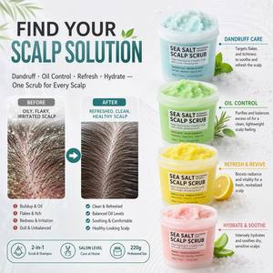 Scrub per il Cuoio Capelluto al Sale Marino 2-in-1 <span class=keywords><strong>Shampoo</strong></span> Zenzero Menta Piperita <span class=keywords><strong>Tea</strong></span> <span class=keywords><strong>Tree</strong></span> Rosa Rosmarino Acido Salicilico Antiforfora 220g Vegano OEM Personalizzato - Product Image 5