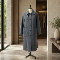 Manteau coupe-vent en mélange de laine et de cachemire avec grandes poches avant, vêtement d'extérieur pour femme, idéal pour les courses hivernales