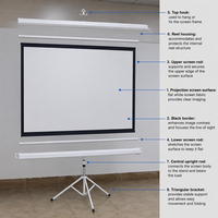 Écran de projection sur trépied de 100 pouces, tissu PVC blanc mat, support d'affichage pliable portable pour conférences et éducation