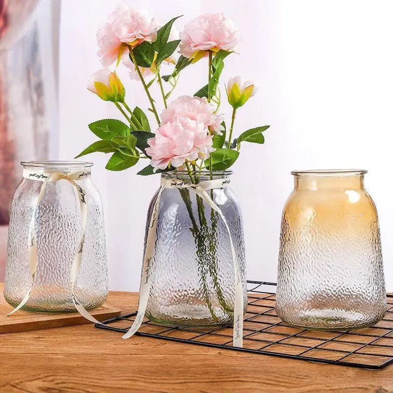 Toptan ucuz klasik basit dondurulmuş cam vazo degrade renk çiçek vazo topraksız ev oturma odası dekorasyon cam şişe