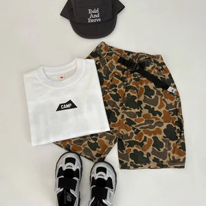 Conjunto <span class=keywords><strong>de</strong></span> verano personalizado para niños, camiseta blanca <span class=keywords><strong>de</strong></span> algodón CAMP, pantalones cortos <span class=keywords><strong>de</strong></span> camuflaje, <span class=keywords><strong>gorra</strong></span> audaz y valiente, traje <span class=keywords><strong>de</strong></span> juego <span class=keywords><strong>de</strong></span> algodón puro - Product Image 3