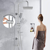 Ensemble de colonne de douche à main pluie carrée en acier inoxydable 201 pour salle de bain avec pommeaux de douche et tuyau