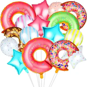Nouveau design 18 pouces forme ronde joyeux anniversaire hélium beignet ballons jouets gonflables ballon guirlande ensemble pour la décoration de fête