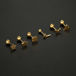 En stock – Boucles d'oreilles clous en acier inoxydable 316L, tige fine, motif cœur <span class=keywords><strong>smiley</strong></span>, pour <span class=keywords><strong>piercing</strong></span> du cartilage cochléaire, du tragus et autres piercings corporels - Product Image 4