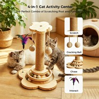 Penggaruk Kucing Vertikal Multifungsi - Terbuat dari Tali Rami Tahan Aus, Dilengkapi dengan Mainan Putar dan Tongkat Penggoda Acak