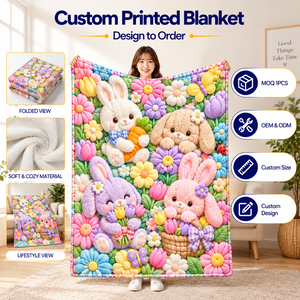 Sweet Garden Kaninchen-Decken fürs Bett, bunte Gänseblümchen-Tulpen-Design-Fleece-Decke für Schlafzimmer, Sofa, Kinderzimmer, Dekoration, Geschenk - Product Image 1