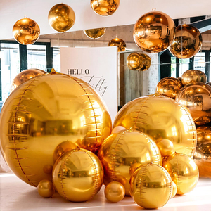 <span class=keywords><strong>Ballon</strong></span> sphérique géant 4D rond en aluminium or/argent de <span class=keywords><strong>50</strong></span>/60/70 pouces pour la décoration de fêtes d'anniversaire et de lancement de centres commerciaux - Vente en gros - Product Image 1
