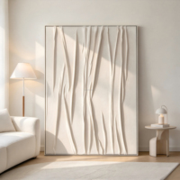 Peinture à l'huile abstraite géométrique faite à la main sur toile texturée beige de grande taille avec cadre blanc – Œuvre d'art en tissu