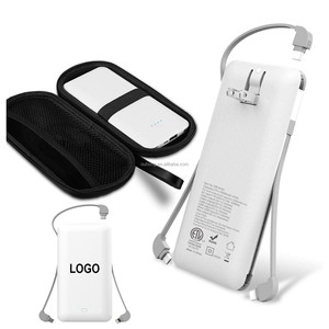 High Quality Promotional Gifts Custom Logo 10000Mah Power Bank With Built-In Cable and Foldable AC Plug