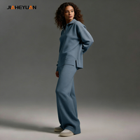 Ensemble deux pièces surdimensionné personnalisé, pantalon de survêtement et vêtements de détente à jambes larges, sweat-shirt à col en V en polaire décontracté de haute qualité pour femmes